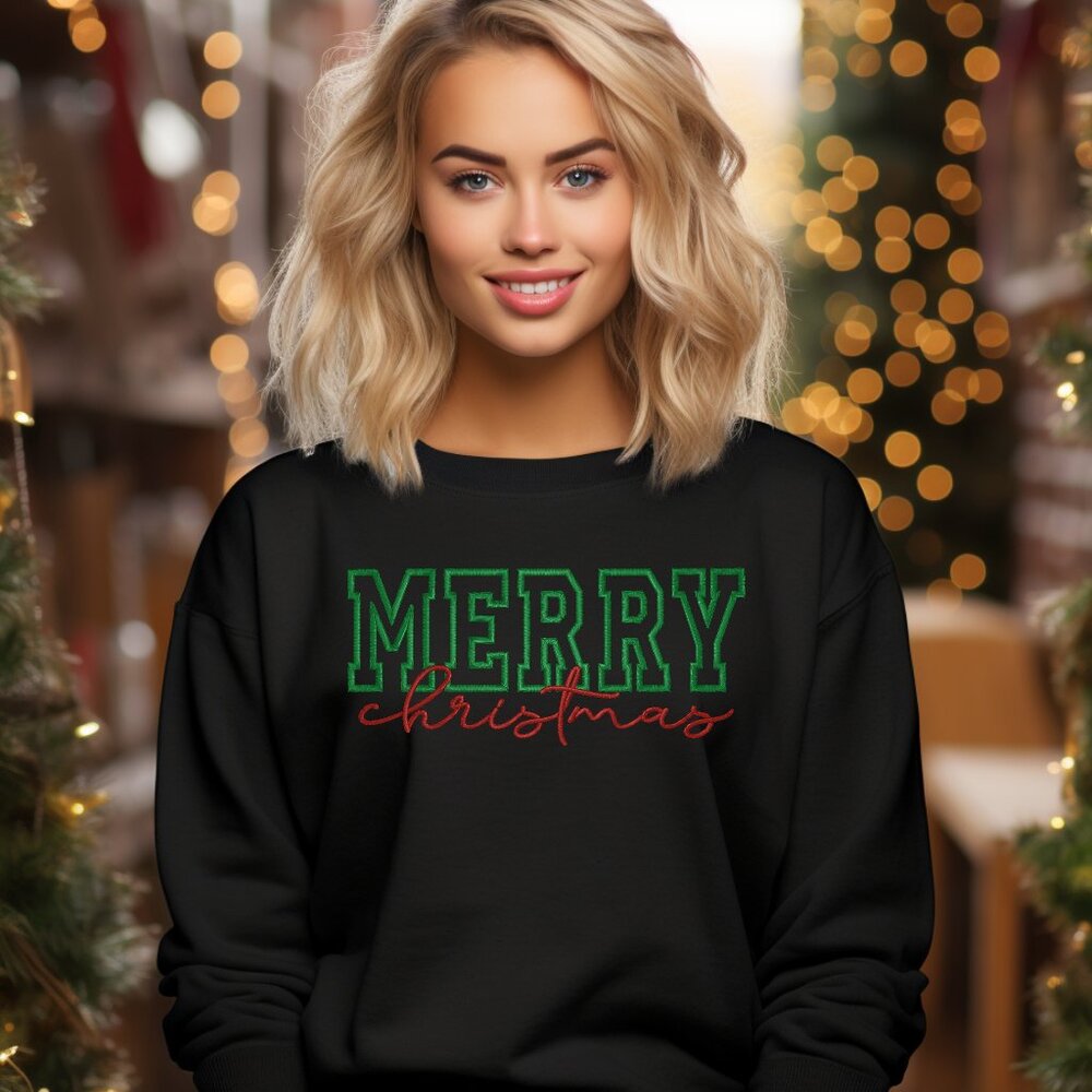 Christmas Sweater Embroidered with Merry Christmas